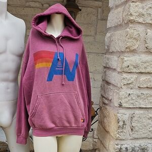 Aviator Nation VINTAGE LOGO RELAXED PULLOVER HOODIE - FADED BERRY Small
